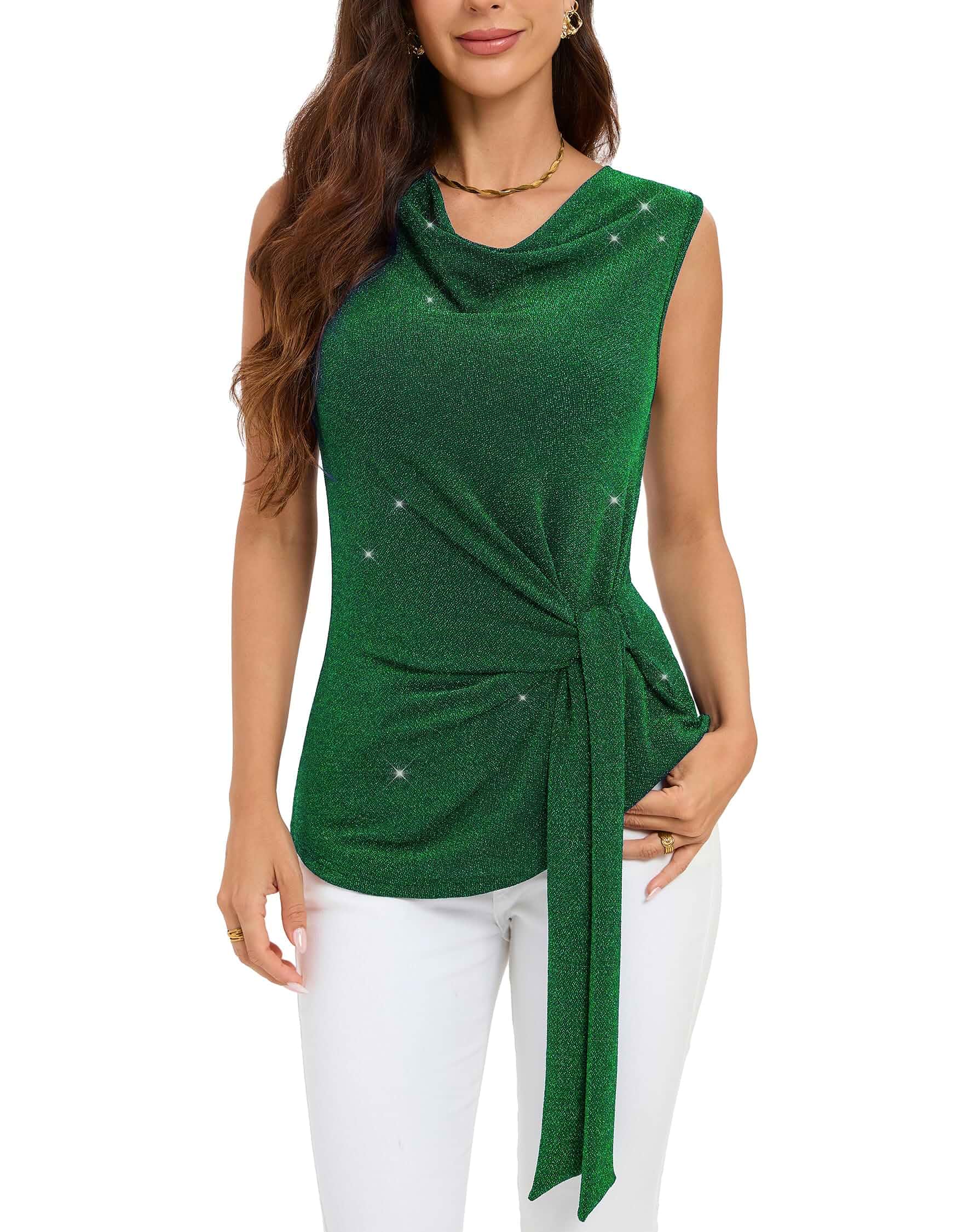 Womens Sequin Tank Tops Going Out Party Night Clubwear Cowl Neck Tie Waist Dressy Casual Sleeveless Blouses Sleeveless · Solid