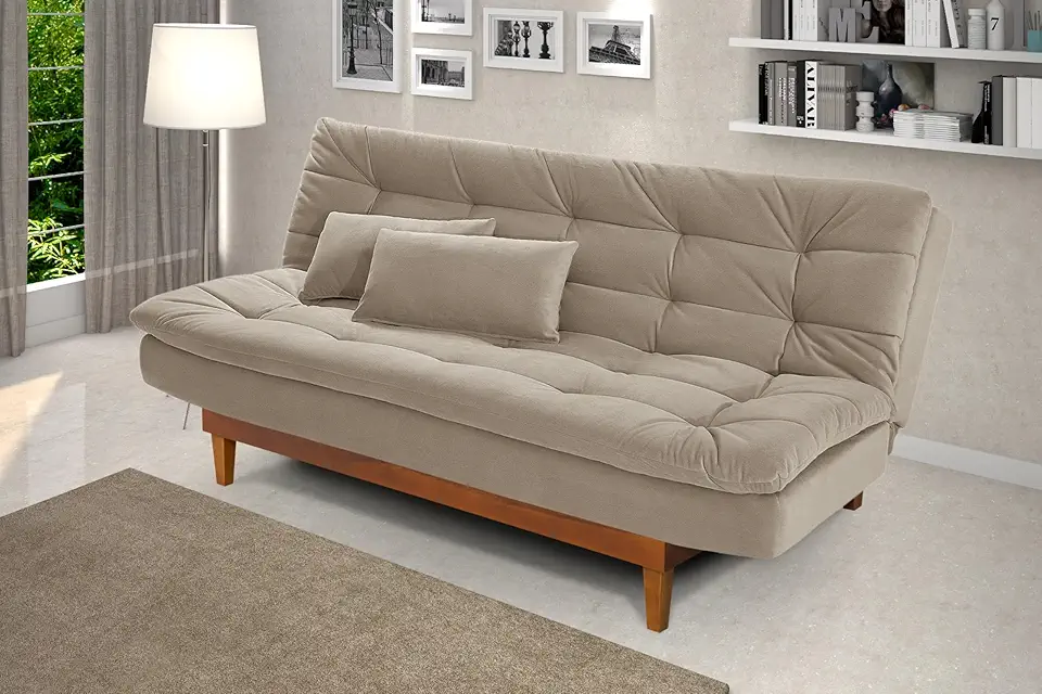 Sofá-Cama Dubai Conforto para sua Sala em Suede Cor Areia