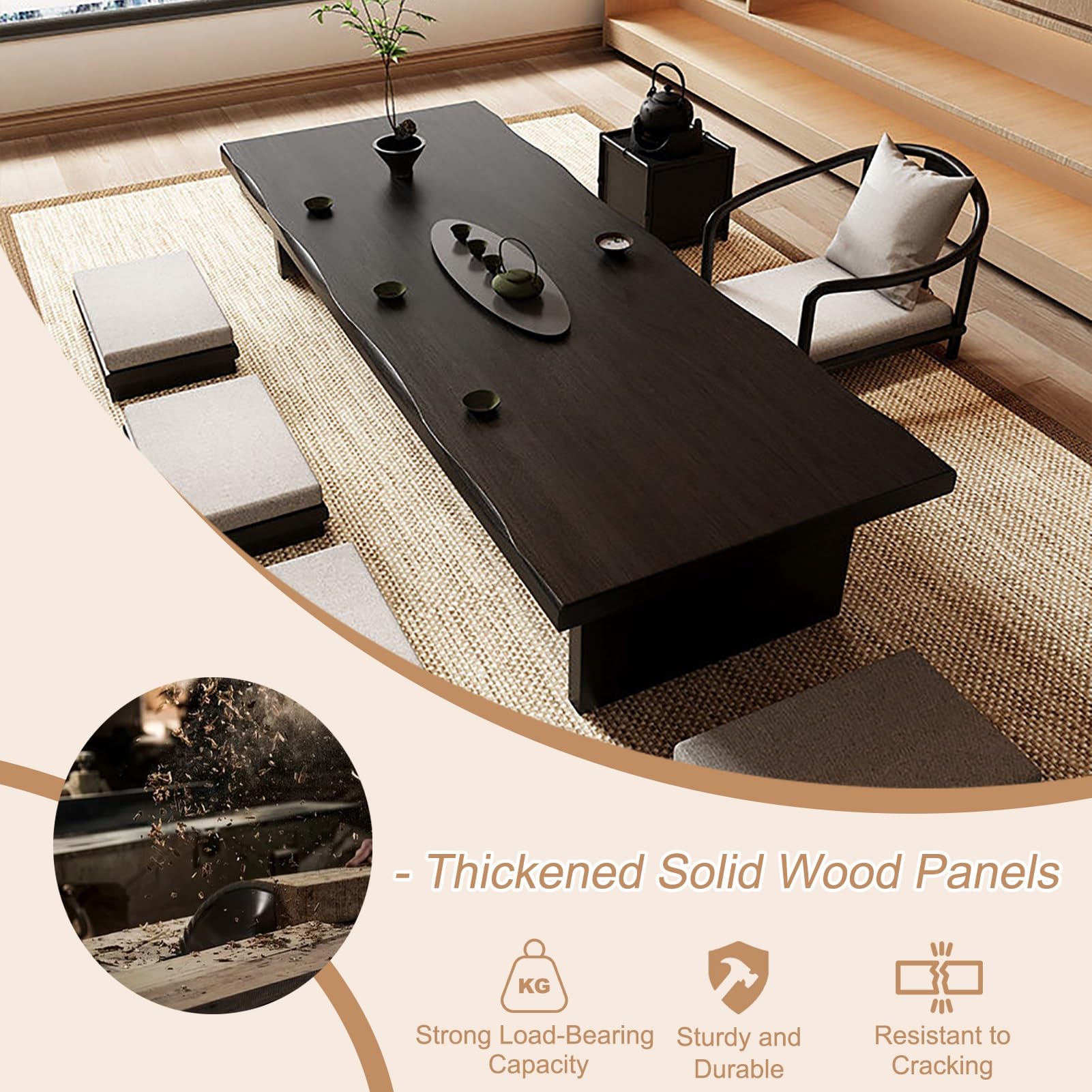 JHDXL Tavoli da Salotto Giapponese per Tatami, Tavolo Basso per Sedersi Sul Pavimento, per Seduta a Pavimento, per Cibo e Pratiche Spirituali(140 * 60 * 35cm/55.1 * 23.6 * 14in)