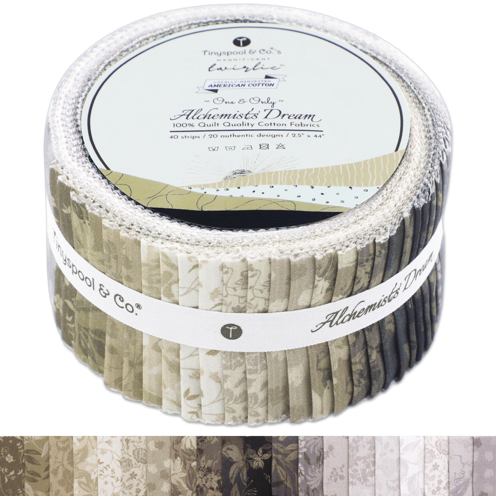 Tinyspool &amp; Co.'s Twirlie Roll 40 Precut Quilting Fabric Strips for Quilting Supplies, Crafting, Sewing, Soft Cotton Strip for Blanket, Rug, Upholstery, Home Decor, and Purse Making, Alchemist's Dream
