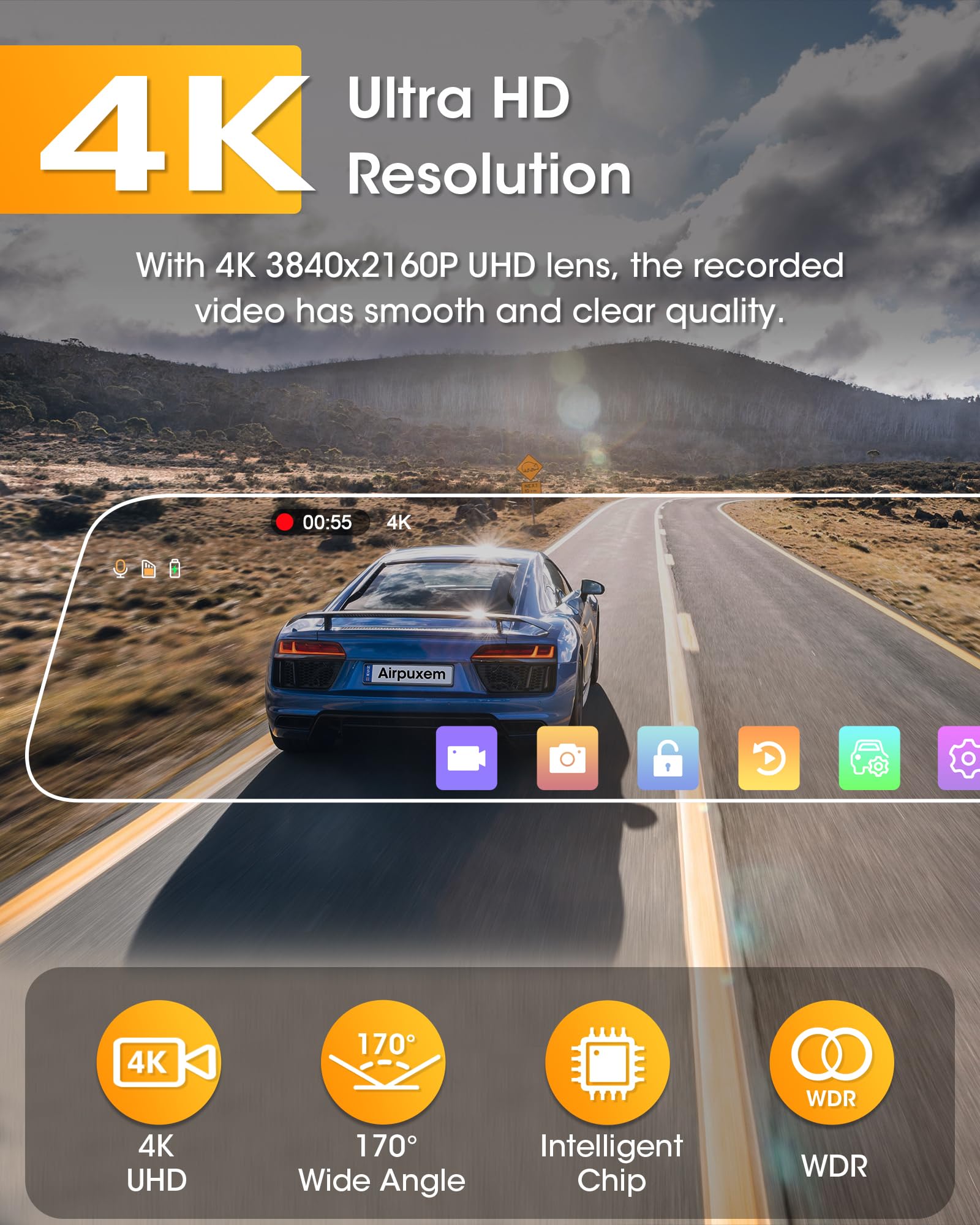 4K Dash Cam Specchietto WiFi 10'' IPS Schermo Tattile Specchietto Retrovisore Auto con Telecamera Scheda Dash Cam Auto Specchietto Assistenza al Parcheggio con WDR Sensore G Registrazione Loop