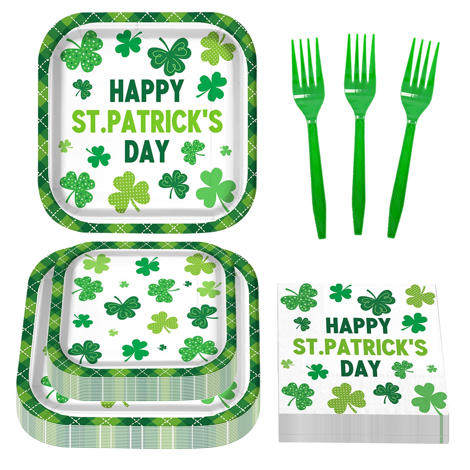 SYUCVQI 100 Pcs St Patrick's Day Plates and Napkins Set Shamrock Theme Party Supplies Tableware Decorations St Patricks Day Decorations Suitable for