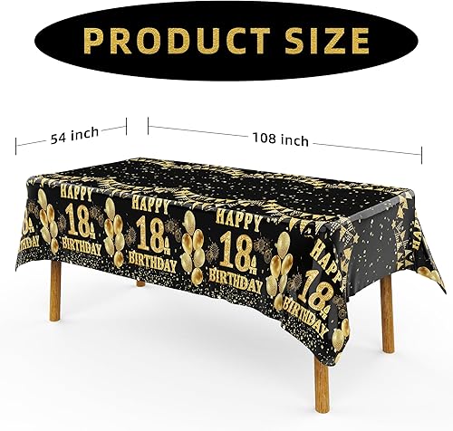 Miniatura 2 de Labeol Paquete de 3 manteles para cumpleaños número 18, decoraciones de cumpleaños número 18 negras y doradas, manteles rectangulares desechables de