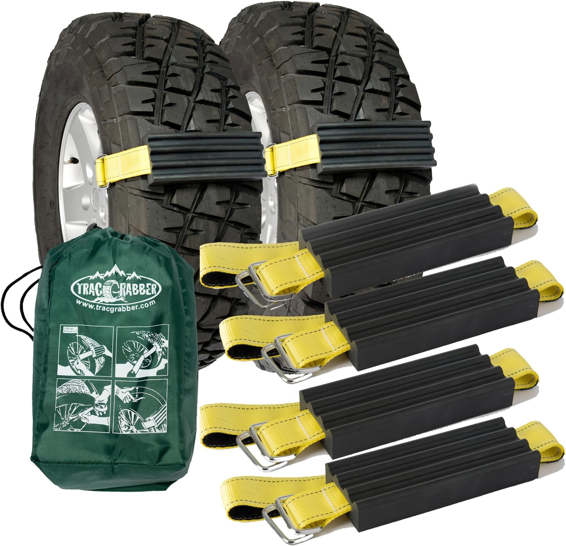 TRACGRABBER Tire Traction Device for Trucks & Large SUVs, Set of 4 - Made in the USA, Anti Skid Emergency Tire Straps to Get Unstuck from Snow, Mud & Sand - Snow Traction Mat or Tire Chain Alternative