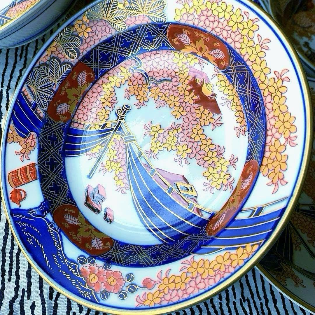 Amazon.co.jp: 有田焼 伝統工芸士 緒方松右衛門作 金彩深皿5客16×3.8 