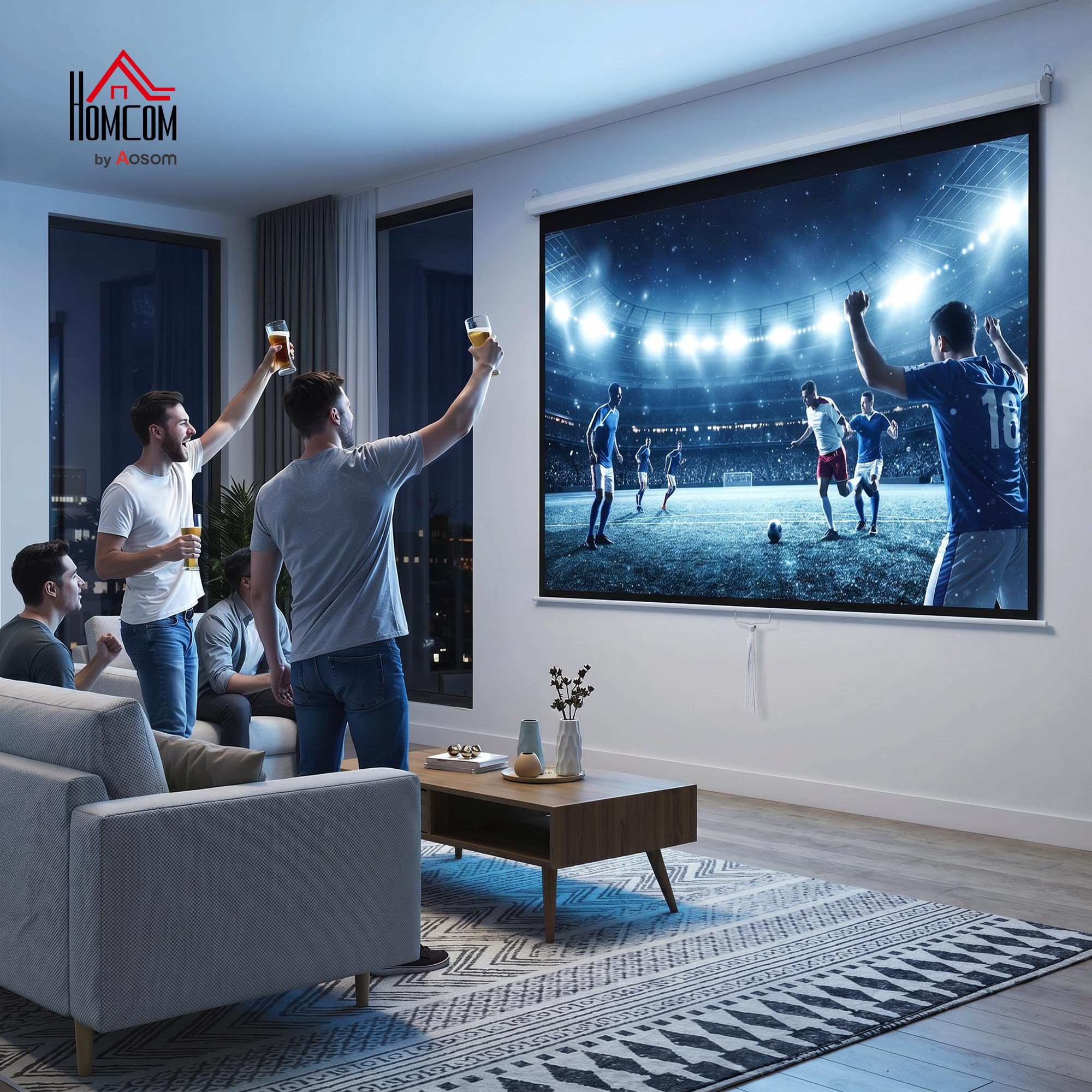 HOMCOM Beamer Leinwand 244 x 183 cm 120 Zoll 4:3/16:9 Projektionsleinwand Manuell Rollo-Leinwand für Heimkino Büro-Präsentationen