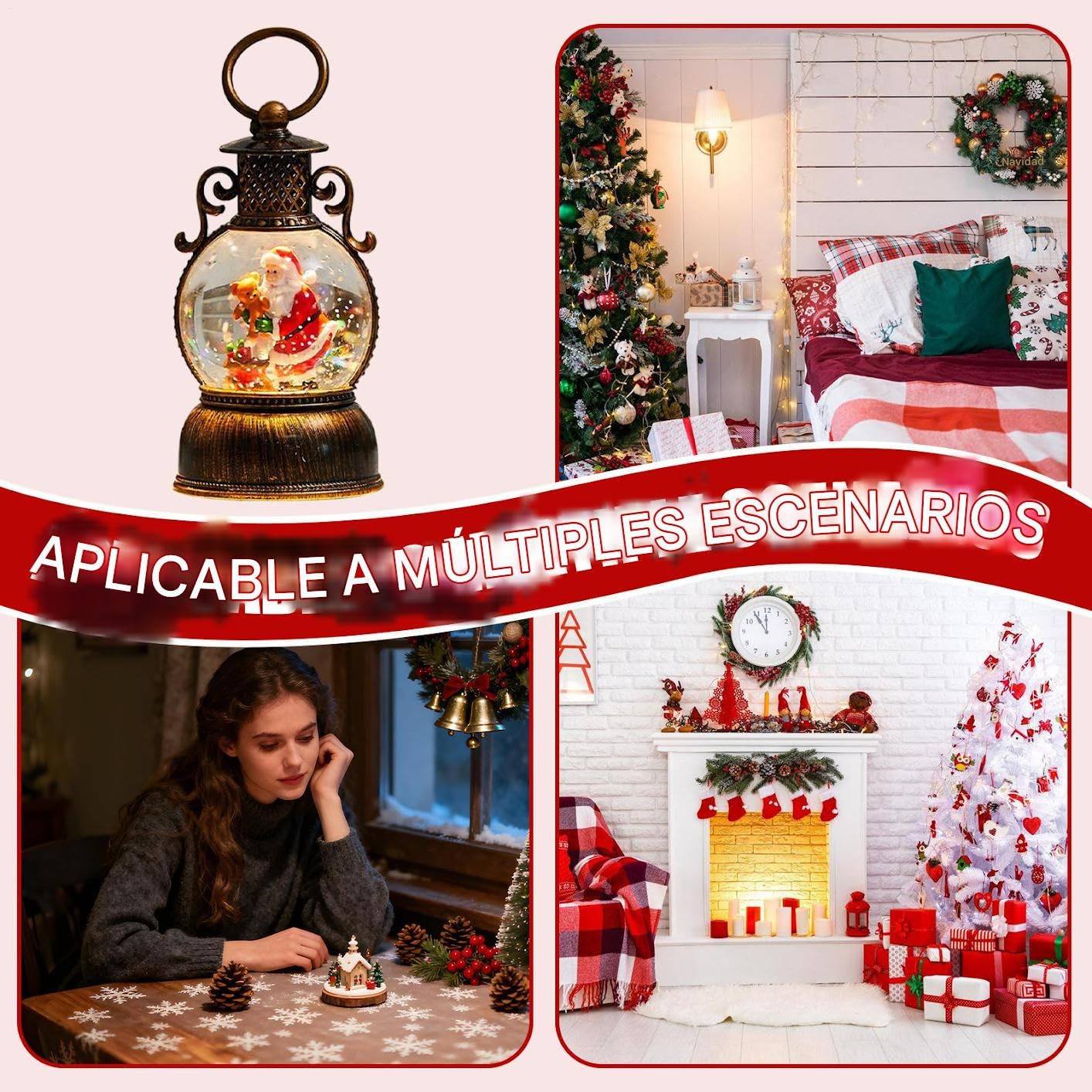 Linterna De Bola De Nieve Navideña,Accesorios para Fiestas - Globo Navideño Iluminado Decoración Santa | para Adolescentes Adultos Hombres Mujeres Repisa Comedor Dormitorio Alféizar