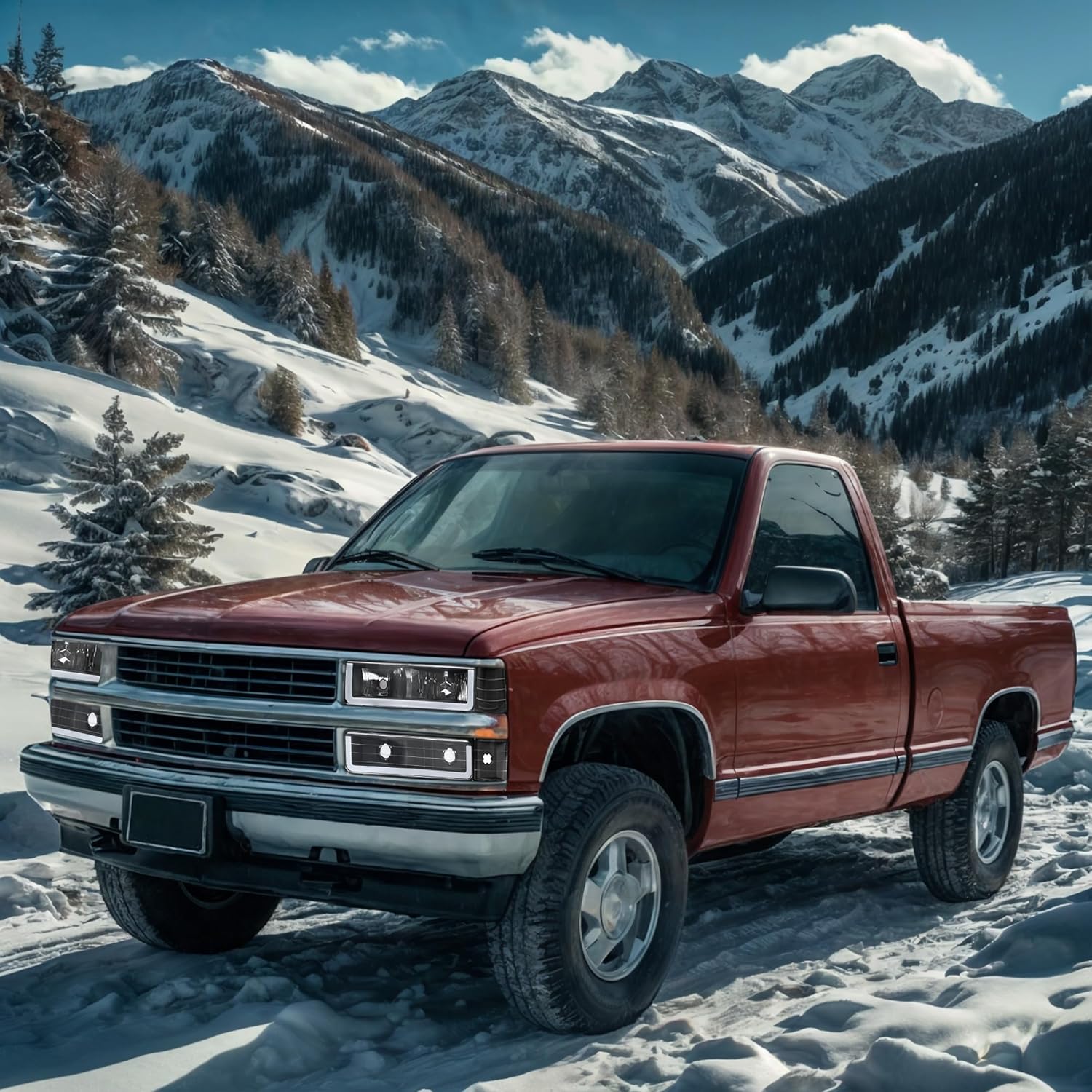 LEDKINGDOMUS Headlight Assembly with LED DRL, DOT-certified, Compatible with 1990-2000 Chevy GMC C/K Series 1500 2500 3500 Suburban Tahoe Blazer Yukon Headlamp Replacement, Black Housing