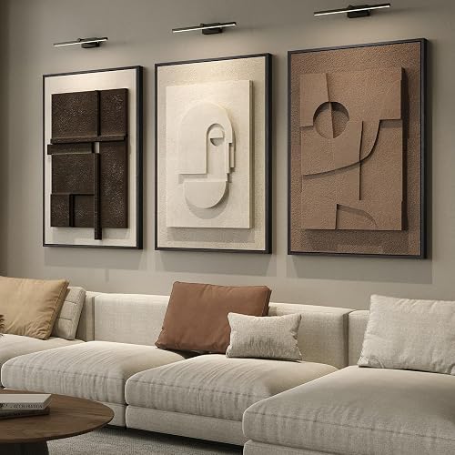 Cuspin 3-Piece 3D Textured Wall Art Set - Extra Large 24x36 Framed Abstract Geometric Decor, Brown Black & White 36x72