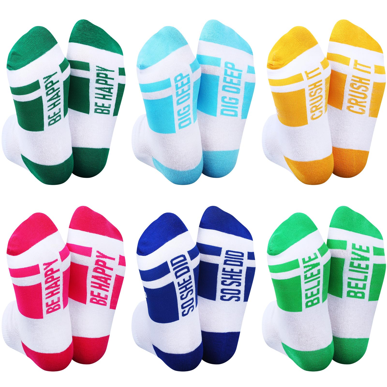 Suhine 6 Paar inspirierende Laufsocken, mehrfarbig, niedrig geschnitten, Sportsocken für Weihnachten, Damen, Herren, Läufer, Geschenke