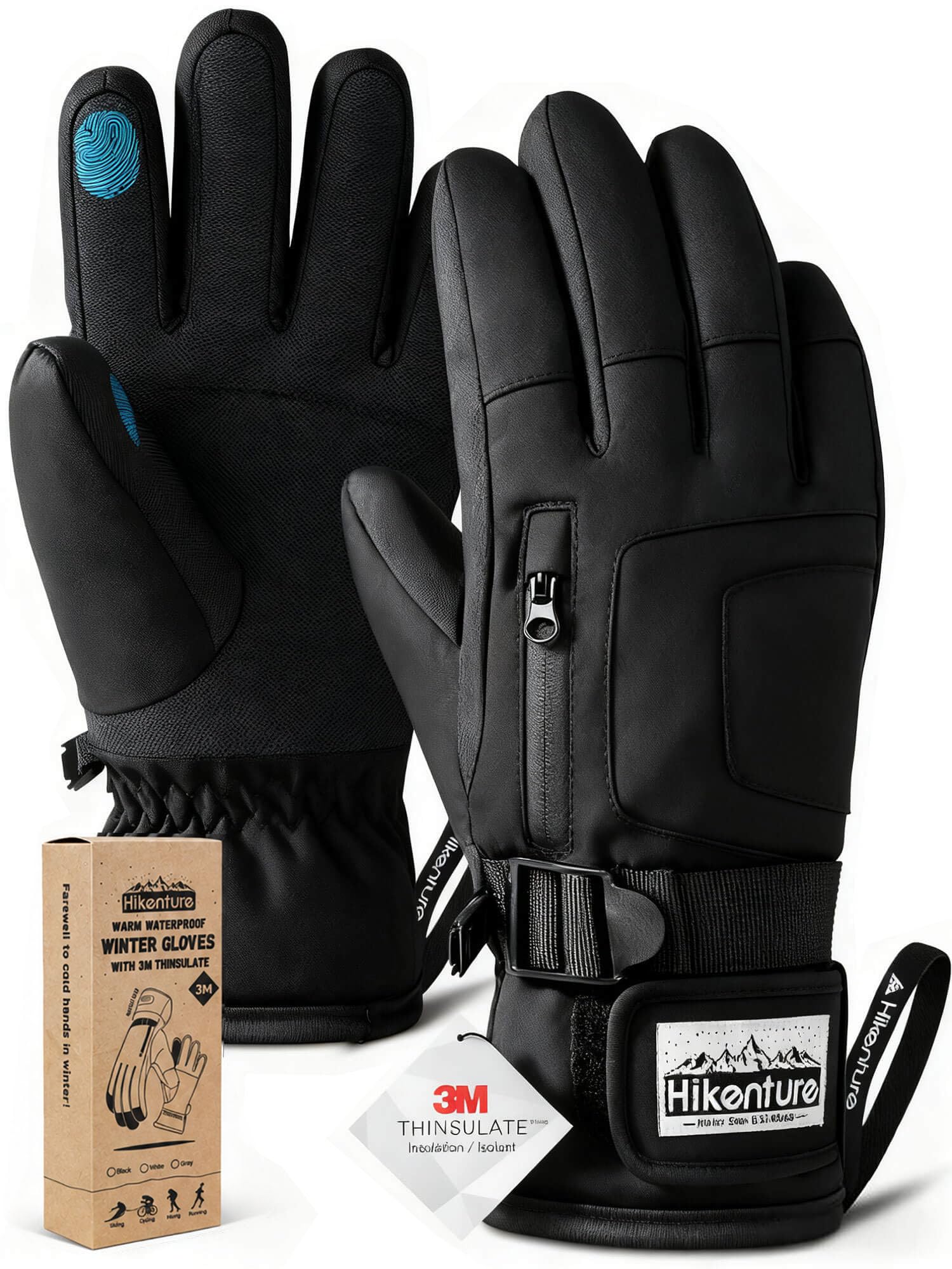 Hikenture Ski Gloves for Men&amp;Women, 3M Thinsulate Snow Gloves Waterproof