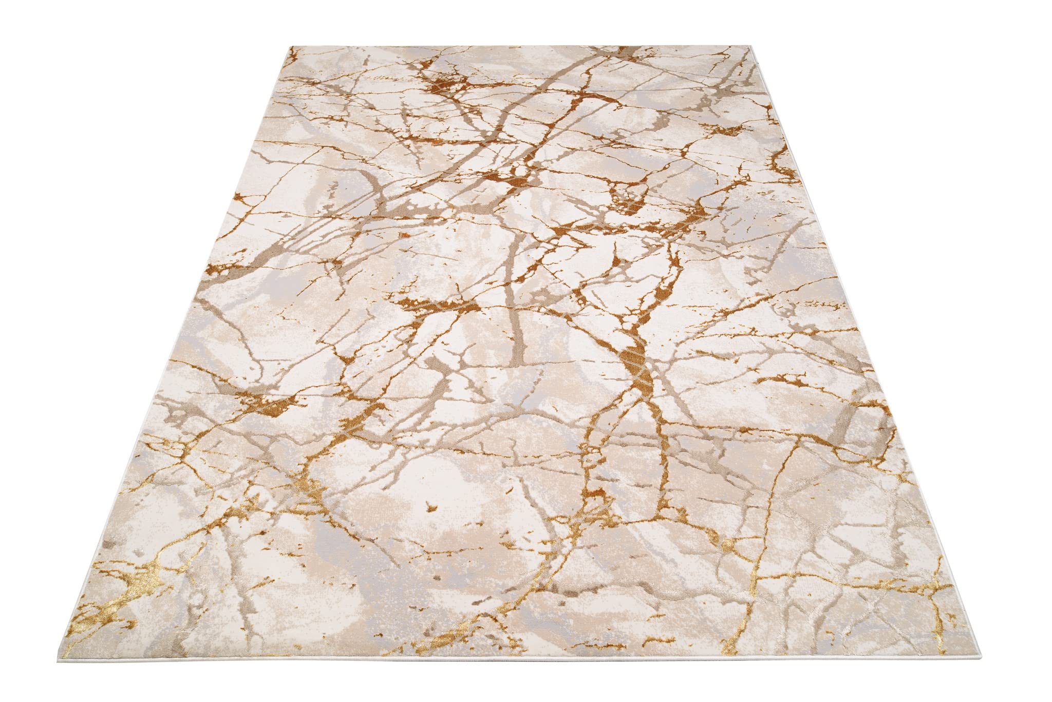 TAPISO Golden Alfombra de Pelo Corto Brillante Suave Diseño Moderno Beige Dorado Alfombra de Salón Dormitorio Habitación Comedor Oficina Oeko-Tex 140 x 200 cm