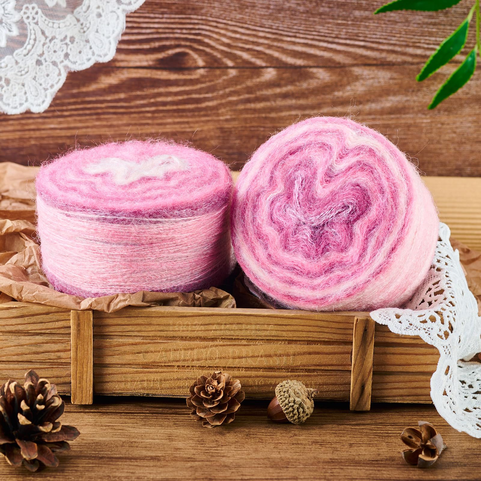 Beadthoven 2 Rolls x 100G Segment Dyed Knitting Yarn 1 mm Soft Thin Mohair Yarn Long Wool Yarns Craft Crochet Yarns for Blanket Pillows Knitting Scarves Sweater Crochet Crafts - Image 3