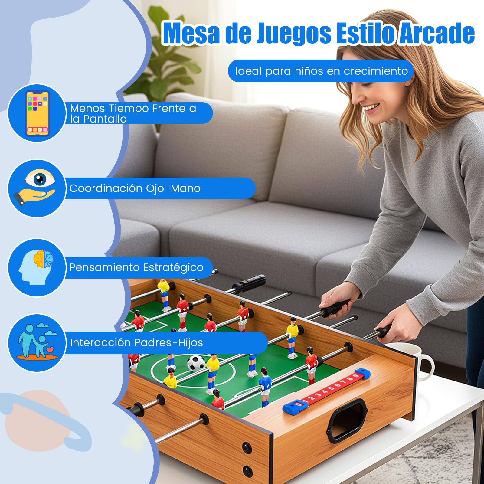 COSTWAY 2 en 1 Mesa Multijuegos, Mesa de Futbolín y Air Hockey, Juego sobremesa para Niños y Adultos, Futbolín sobremesa con 18 Jugadores para Fiesta Bar, 69 x 36 x 10 cm