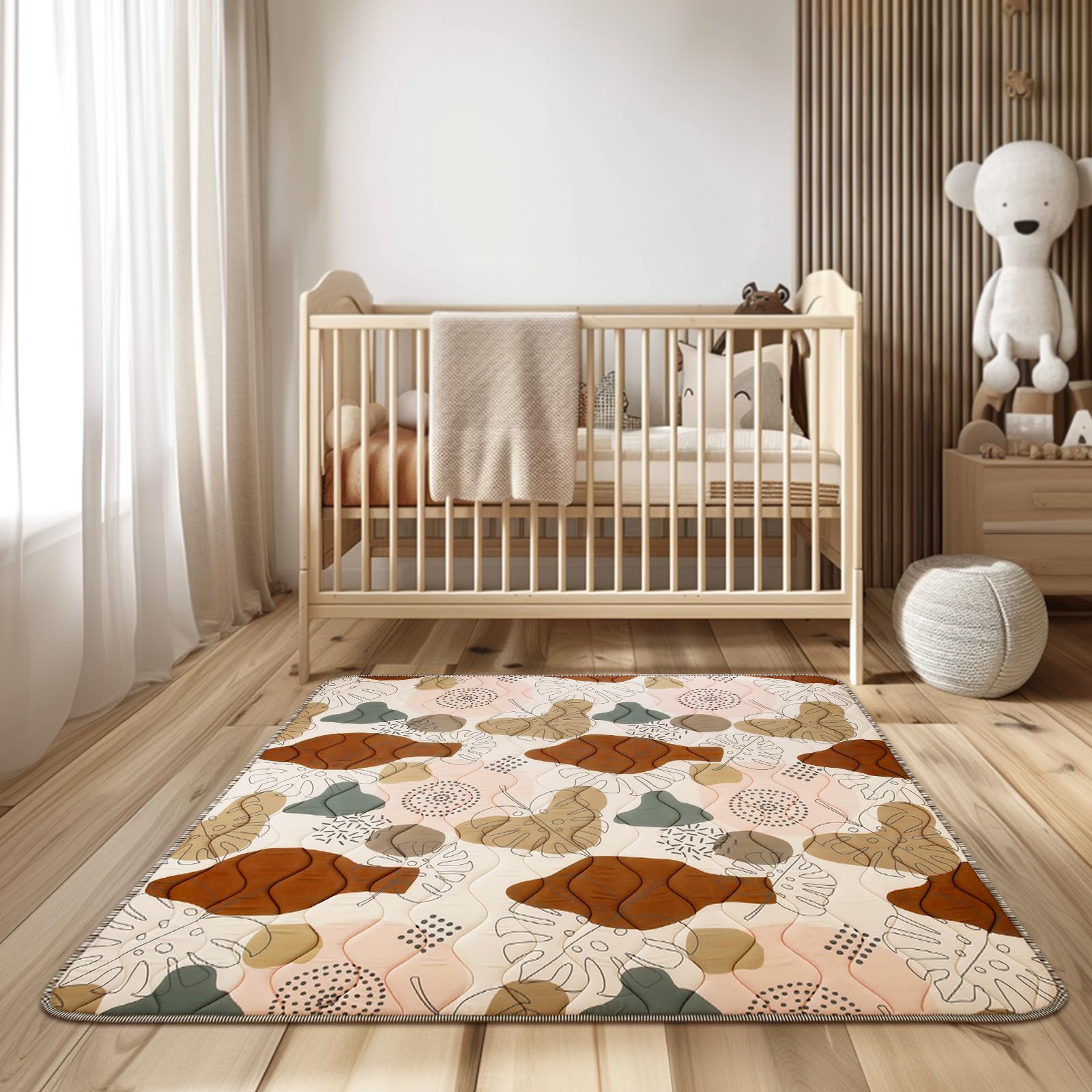 Baby Spielmatte 127x127cm Krabbelmatte, Dicke Weiche Polsterschaum Krabbeldecke für Babys und Kleinkinder, Anti Rutsch Matte Faltbare & Maschinenwaschbare Baby Spieldecke für Laufgitter, Boho