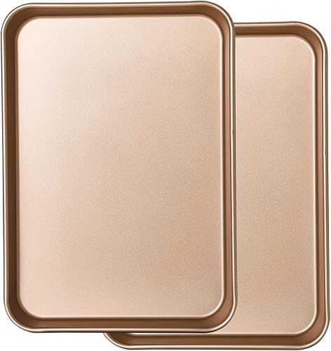 Paquete de 2 bandejas para hornear de calidad de 14 x 10 pulgadas, juego de bandejas para hornear de acero al carbono, resistentes a la deformación,