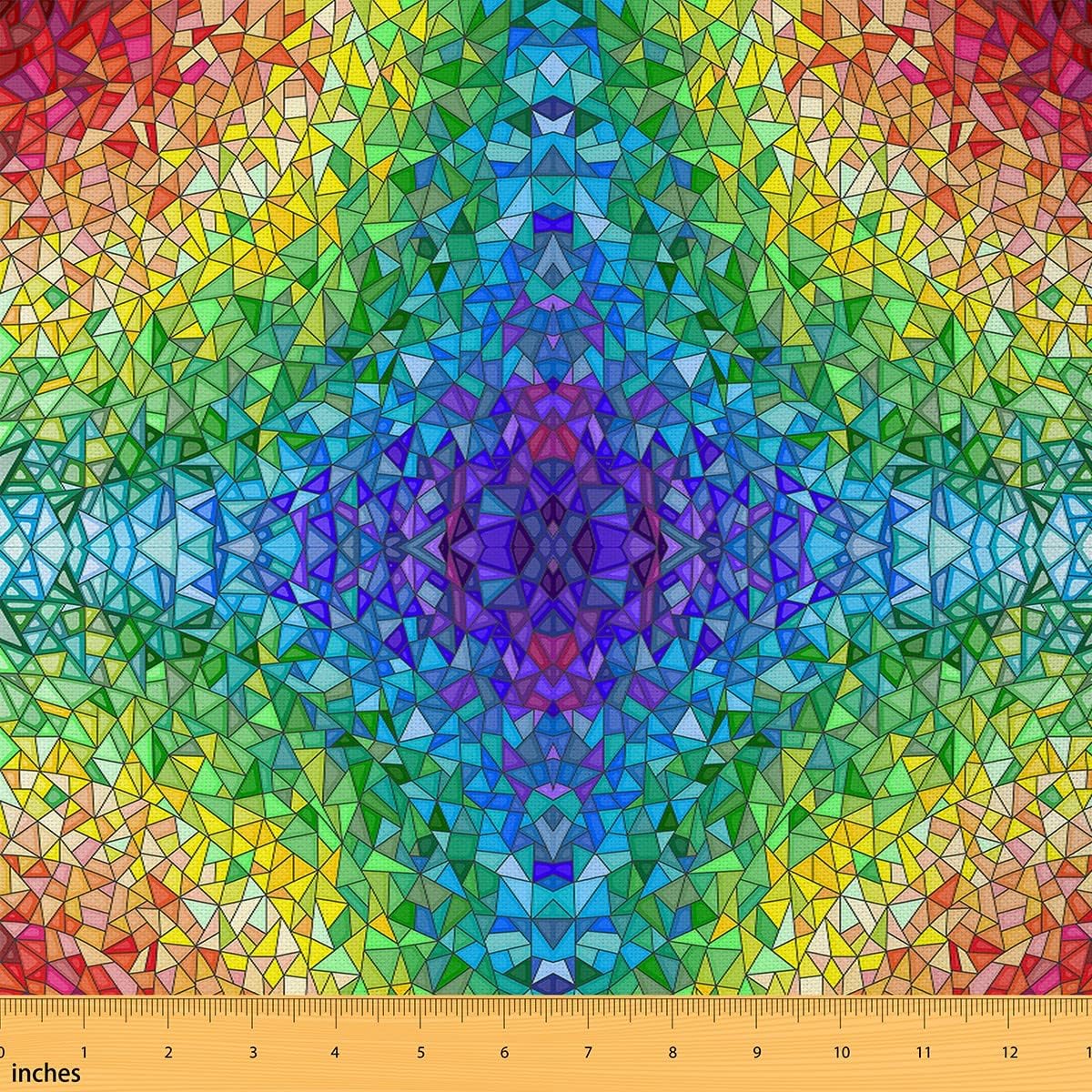 Rainbow Fabric by The Yard, Geometric Boho Abstract Decor, Colorful Ombre Lattice Triangle Indoor Outdoor, Modern Art Waterproof for Quilting Sewing, 3 Yards