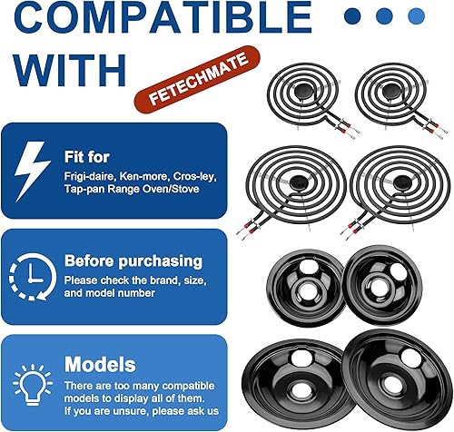Miniatura 7 de Bobina de quemador de estufa eléctrica Elementos MP15YA MP21YA y 5304430150 5304430149 Porcelana Negro Reemplazo de sartenes de goteo para ken-more