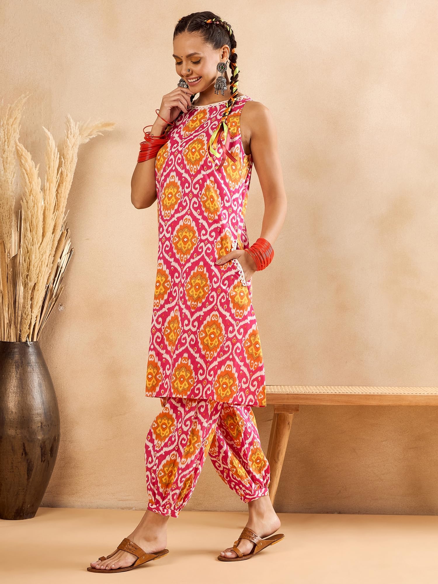 WineRed Women Pink Geometric Print Sleeveless Co-ord Set 2