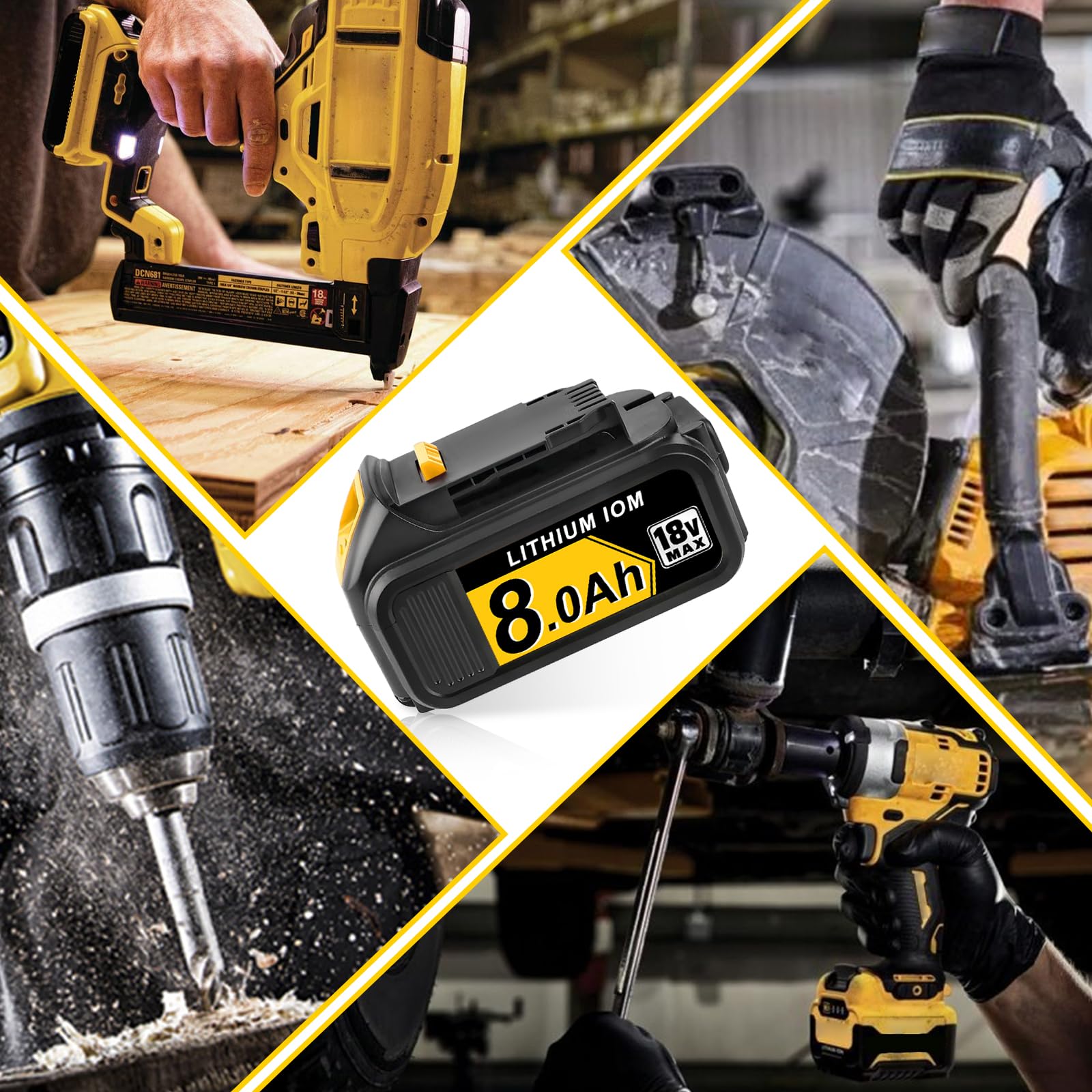 6 Stück 8.0Ah Li-Ion Ersatzakku für Dewalt Akku 18V mit LED-Anzeige, Kompatibel mit DCB184 DCB200 DCB115 DCB180 DCB182 DCB201 DCB101