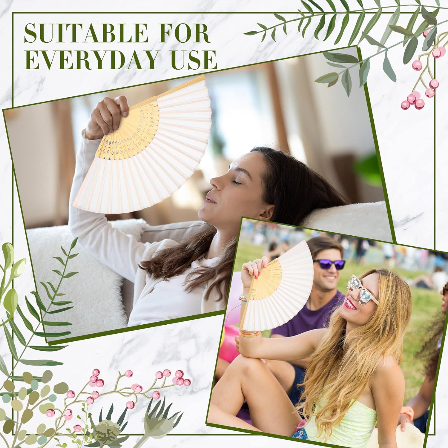 Geetery 24 Sets Wedding Fans for Guests Bamboo Handheld Folding Fan with Thank Cards and Gift Bags for Bridal Shower Dancing Church Home Favors
