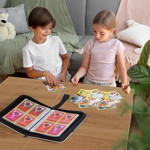 Miniatura 7 de FAMOMI Carpeta de tarjetas de 4 bolsillos, coleccionista de tarjetas coleccionables con 50 fundas extraíbles, 400 bolsillos para tarjetas portátil