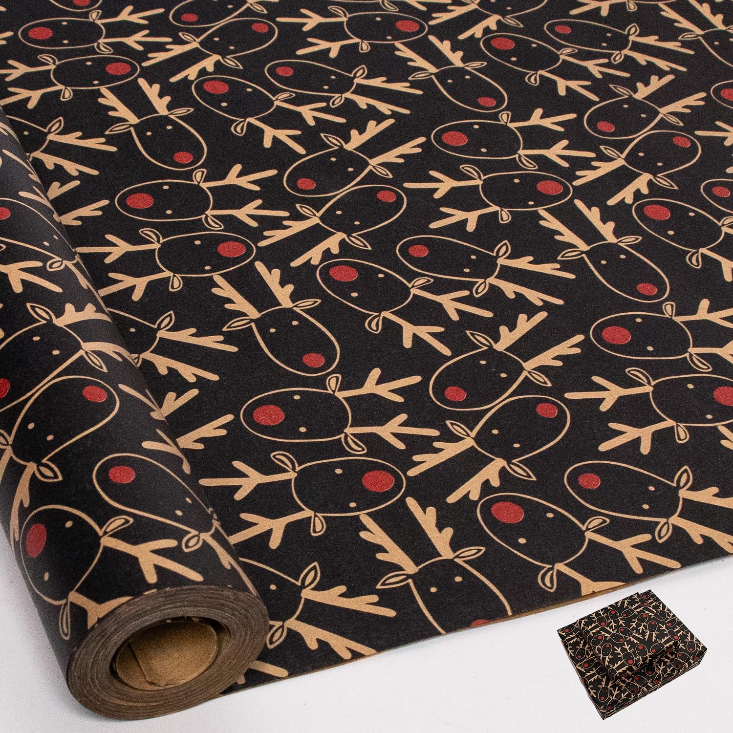 Christmas Wrapping Paper Roll,43cm*15m Elk Head Wrapping Paper,Christmas Reindeer Head Wrap Paper for Xmas Party Gifts,Birthday,New Year Present Decorations (black)