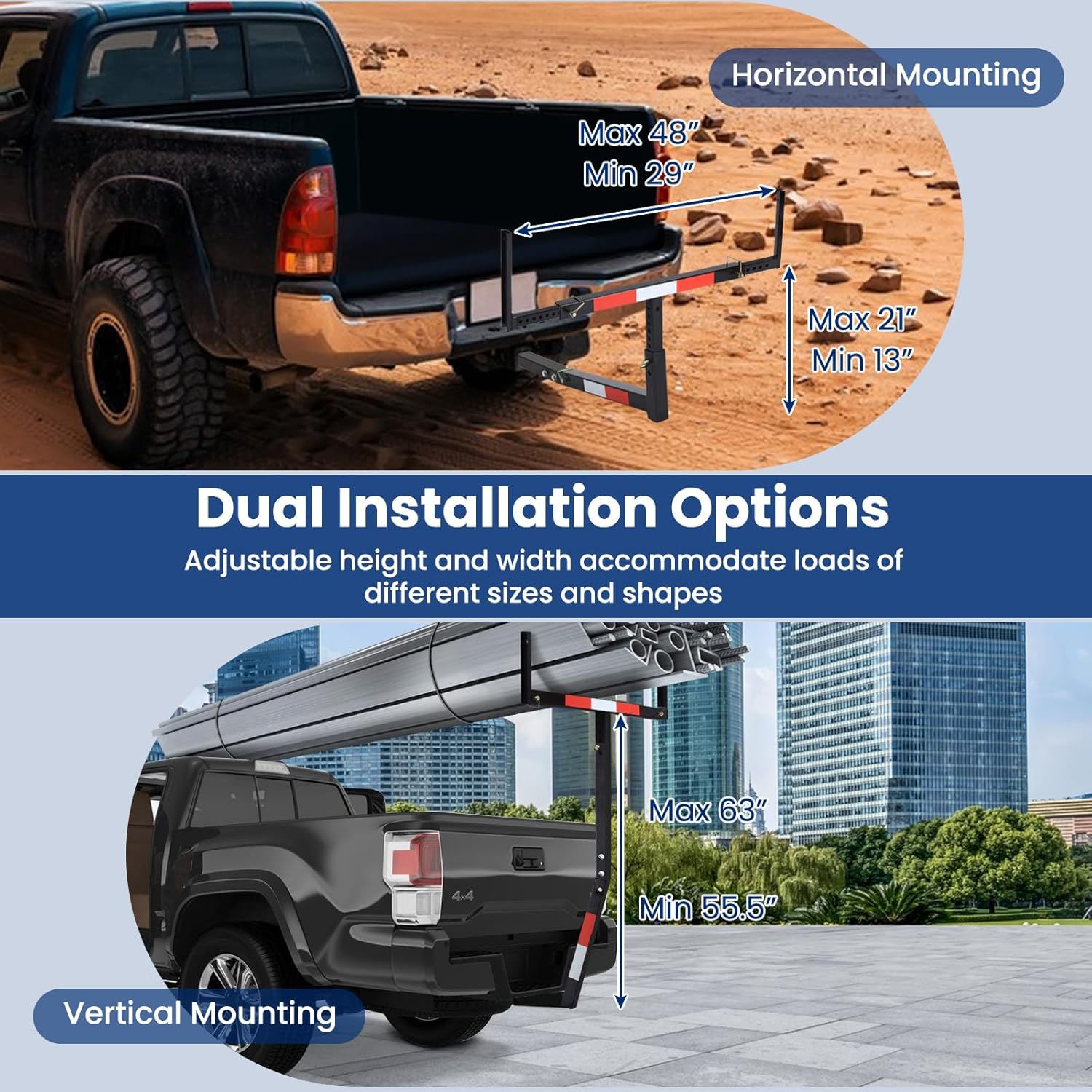 Goplus Pick up Truck Bed Hitch Extender Adjustable Extension Rack w/Flag for Ladder, Rack, Canoe, Kayak, Long Pipes and Lumber (Black)