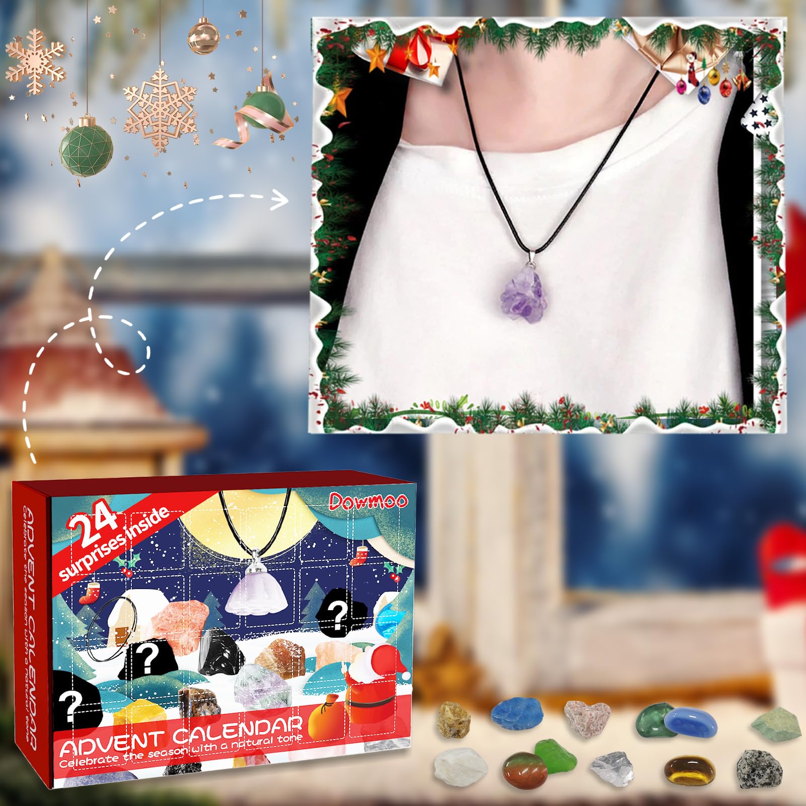 Calendrier De L'Avent 2025 Avec 24 Pendentifs Minéraux En Acrylique - Décoration Noël