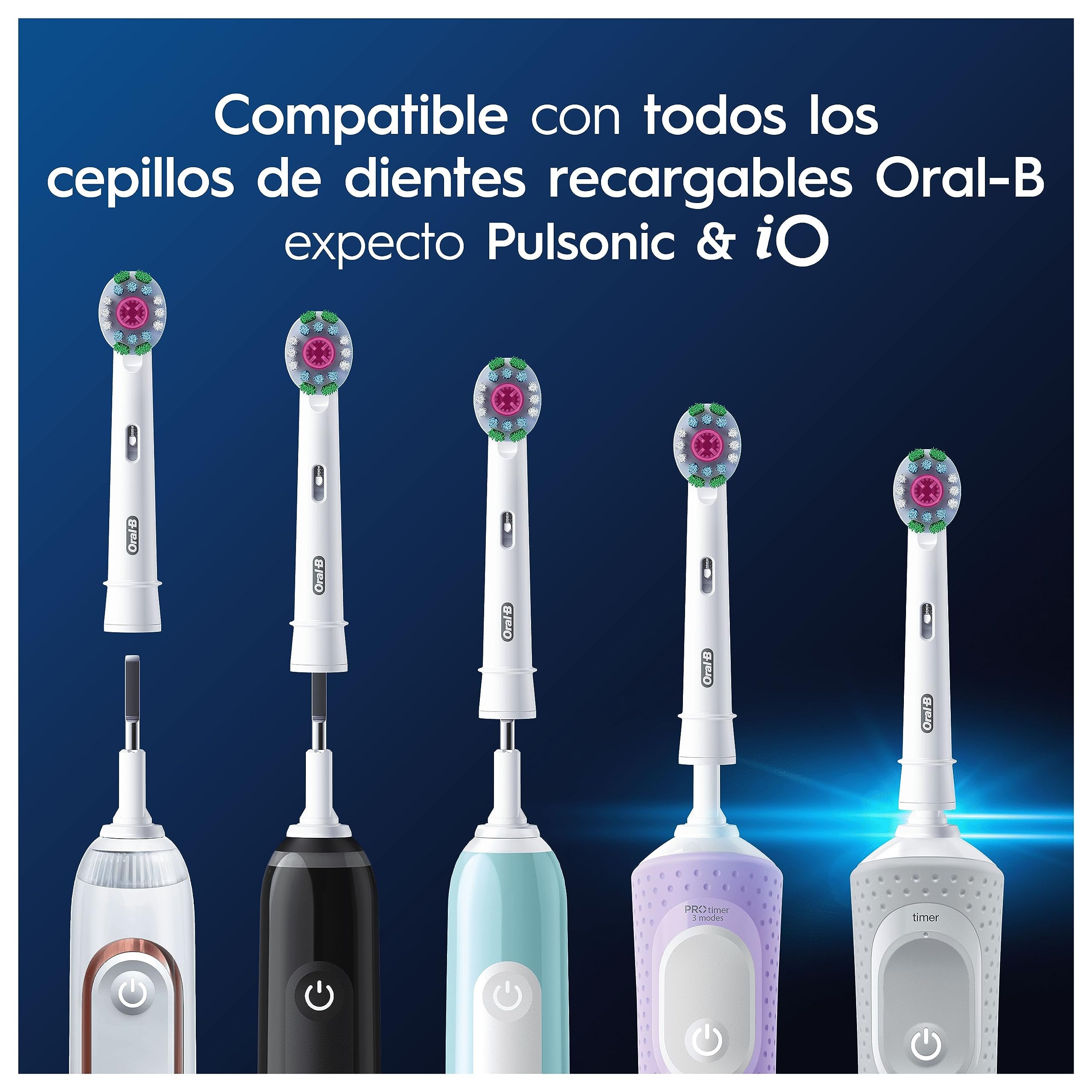 Oral-B 3D White Cabezales de Recambio Originales, Blanco, Pack de 8 - Recambios para Cepillo Eléctrico Oral B Pro, con Copa Pulidora para Eliminar Manchas, Efecto Blanqueador, Embalaje de Cartón