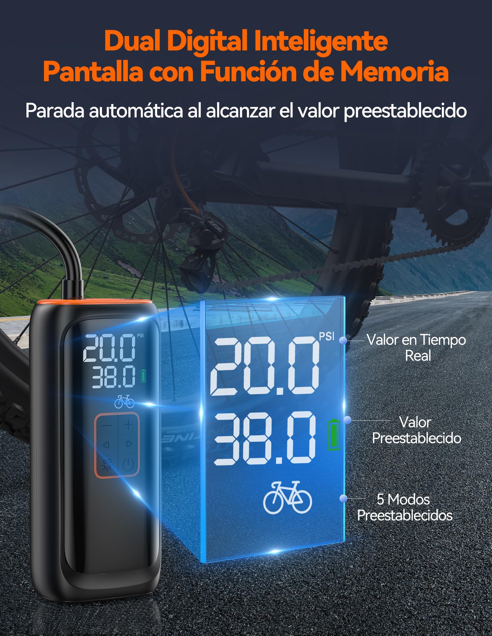 TECKNET Mini Compresor Aire Portátil, 150 PSI Inflador Ruedas Coche, Compresor Recargable 6000 mAh, Puede Utilizar y Linterna, 5 Modos, Adecuado para Coches, Bicicletas, etc.