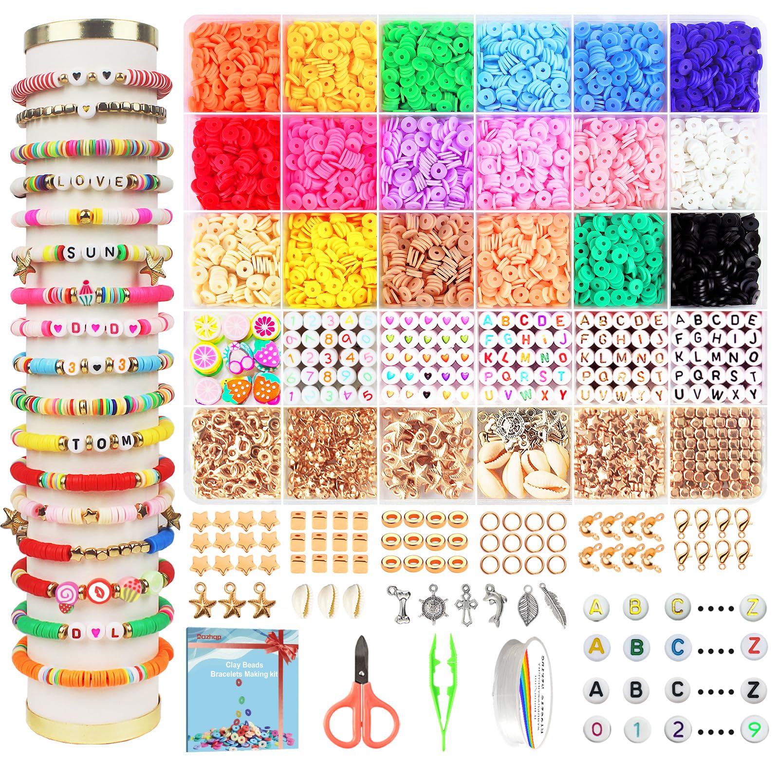 Dazhqp 5300 Stück Heishi Perlen Set, für Armbänder, Zum Auffädeln, Clay Beads Bracelet Making Kit, Selber Machen, Mit Buchstaben und Smiley Gesicht Perlen.