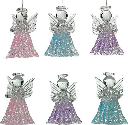 Miniatura 4 de Decoraciones de ángel de cristal, juego de 12 adornos de Navidad de ángel de cristal caprichoso, decoraciones rosas, moradas y azules para árbol y