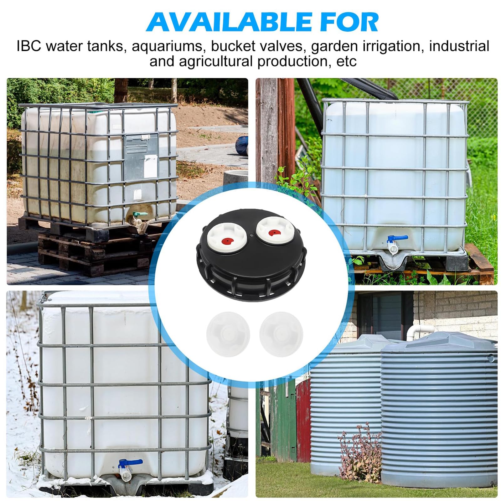 IBC Bouchons de Réservoir 163 mm, 2 Pièces IBC Couvercle de Réservoir Ventilé avec Double Aération, Bouchon de Réservoir IBC avec Bouchon de Rechange 2 Pouces pour Cuve Eau 1000 L