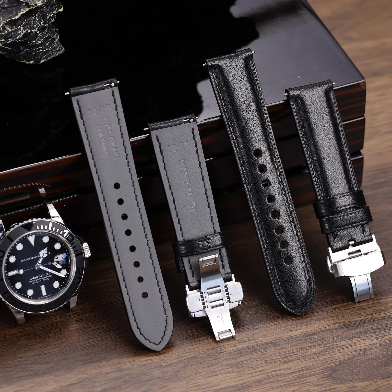 REZERO Bracelets en Cuir de Toscane pour Montres, Cordon Artisanaux à Détache Rapide, Sangle de Montre en Cuir Pleine Fleur Tanné Végétal, Remplacement pour Homme 19mm 20mm 21mm 22mm 24mm