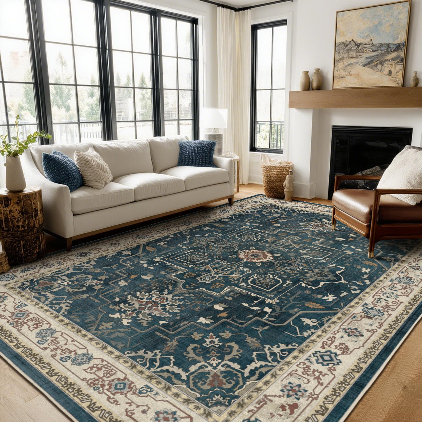 Tapis vintage pour salon lavable qui ne glisse pas à poils bas