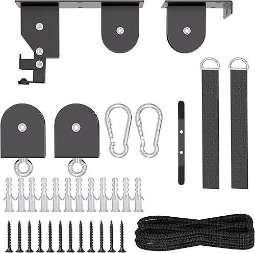 Miniatura 8 de Paquete de 2 polipastos de bicicleta, sistema de polea de bicicleta resistente para techo de garaje, soporte para colgar bicicletas, almacenamiento