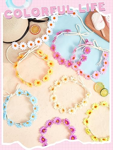 Miniatura 3 de Kanayu Juego de 16 diademas de flores para adultos, gafas de sol de margarita, gafas de flores redondas, girasol, corona, corona de flores