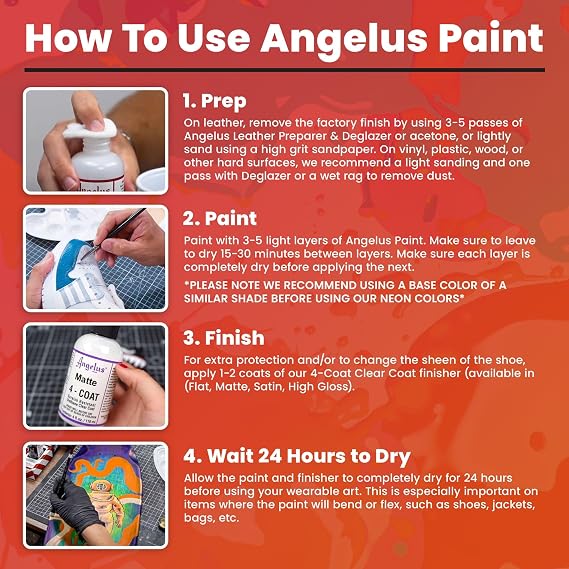 Angelus Leather Paint Basics Kit Acrylic Leather Paint Set with 5 Colors (1 oz. each), Preparer & Deglazer and Paintbrushes