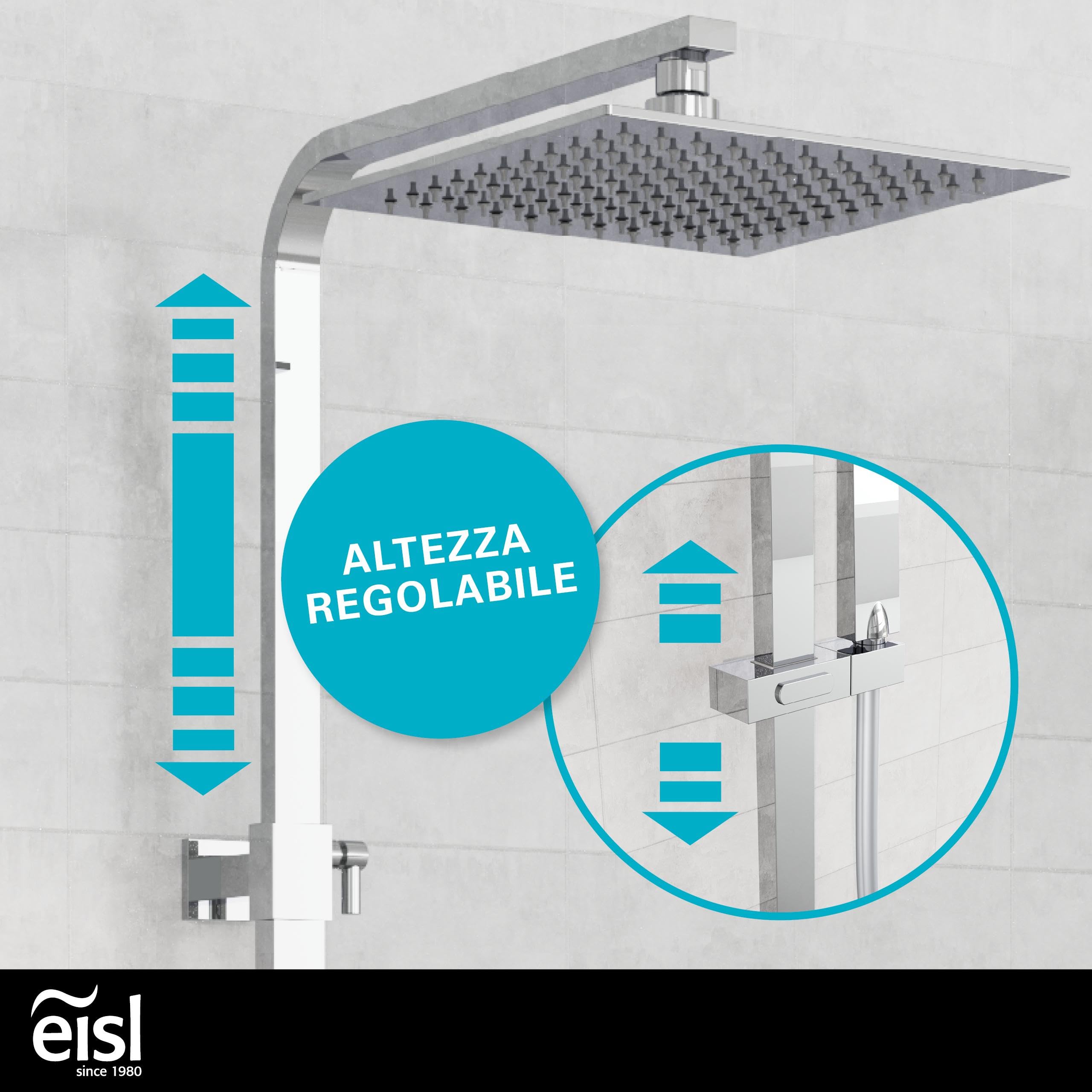 EISL DX1104CST Calvino-Sistema, Set Completo con doccetta Pioggia con Staffa a Parete e termostato, Colonna Doccia, Finitura cromata