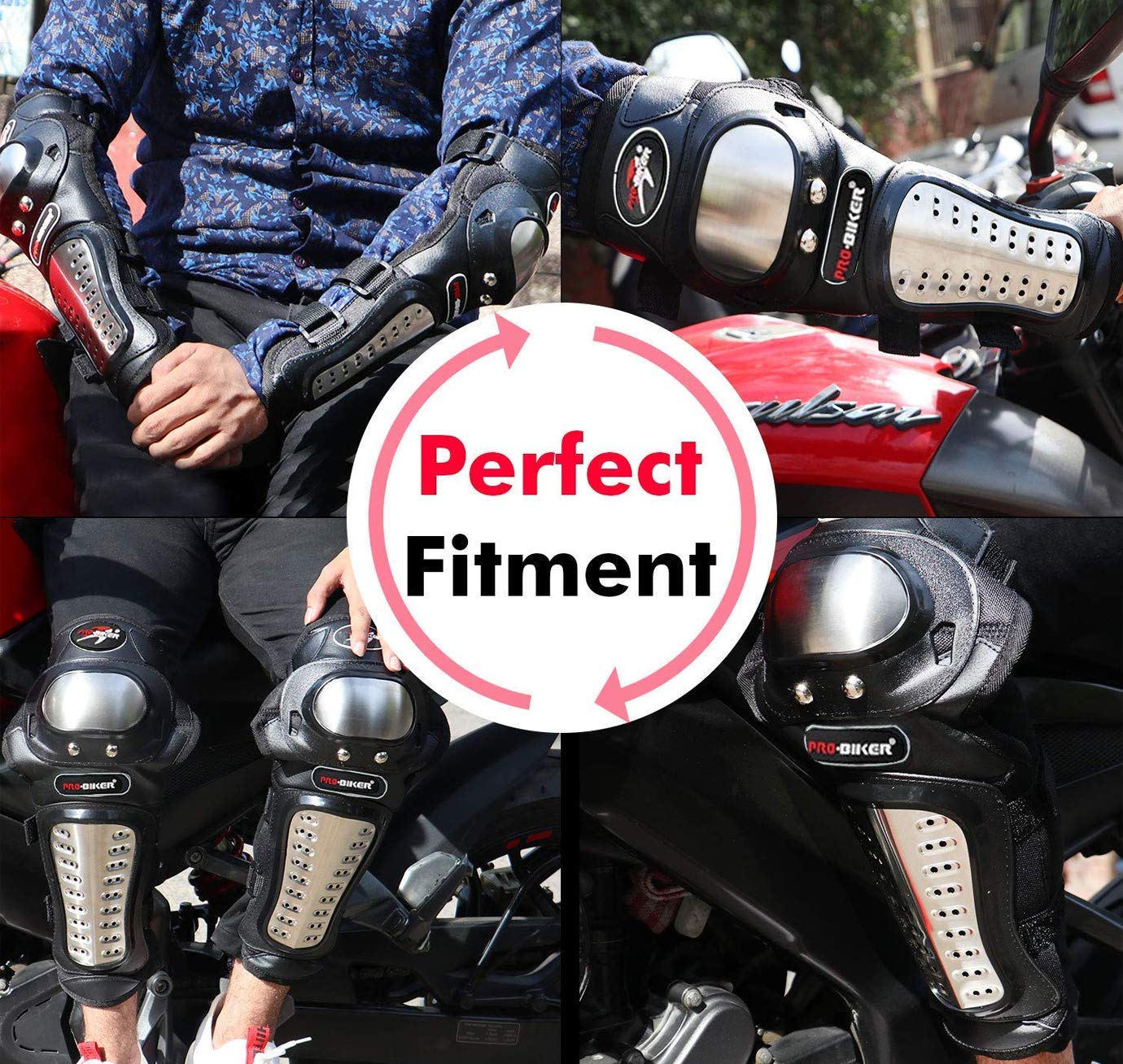 Pivalo PVPBKG4 Adjustable Alloy Steel Knee & Elbow Guards - Unisex Armor Protection Gear for Riders, Outdoor Sports Shin Guard (Black Pack of 4) - Image 3 thumbnail