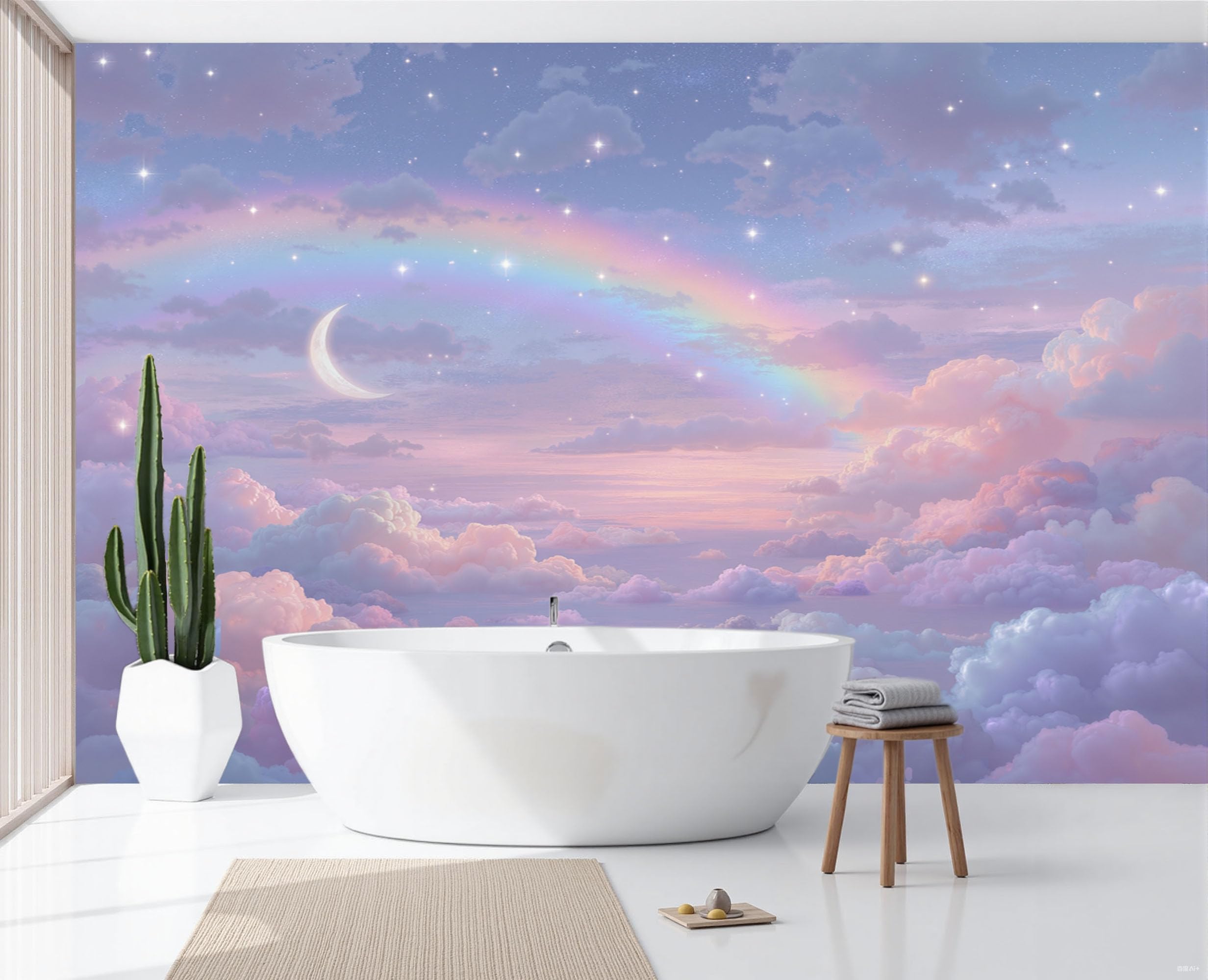 Papier Peint Panoramique Nuages et arcs-en-ciel pour chambre 250x175cm