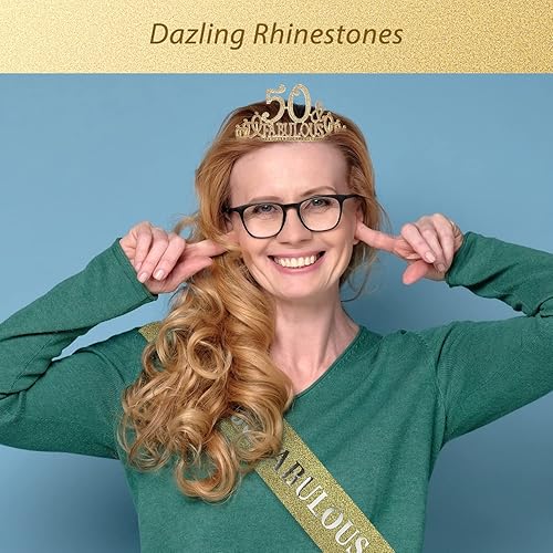 Miniatura 6 de Banda y tiara de cumpleaños número 50 para mujer, fabulosa banda con purpurina + fabulosa tiara de metal plateada de diamantes de imitación para