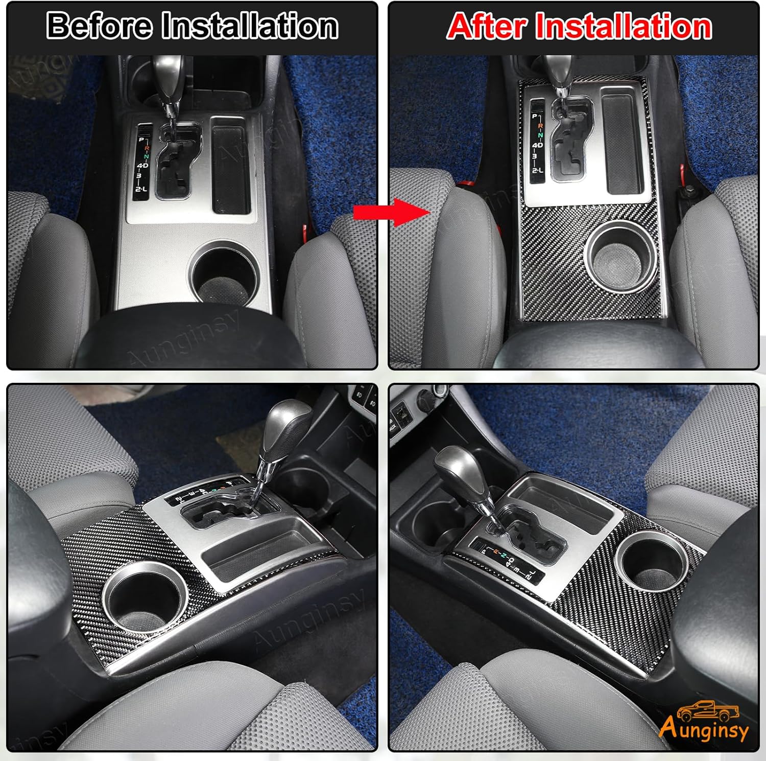 Aunginsy Center Console Gear Shift Panel Cover Cup Holder Trim Compatible with Toyota Tacoma 2006-2015 Carbon Fiber Gear Shifter Console Anti-Scratch Panel Frame Decorative Sticker Protect Accessories