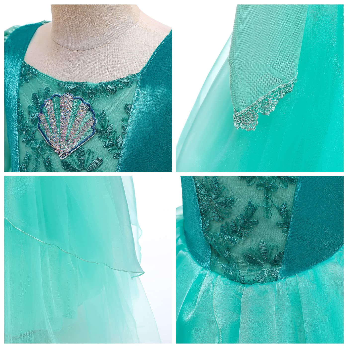 Emin Ragazza Costume da Sirena Principessa Vestito da Principessa Ariel con Accessori Parrucca Costume da Halloween Carnevale Cosplay Compleanno Natale Festa Vestito Fantasia