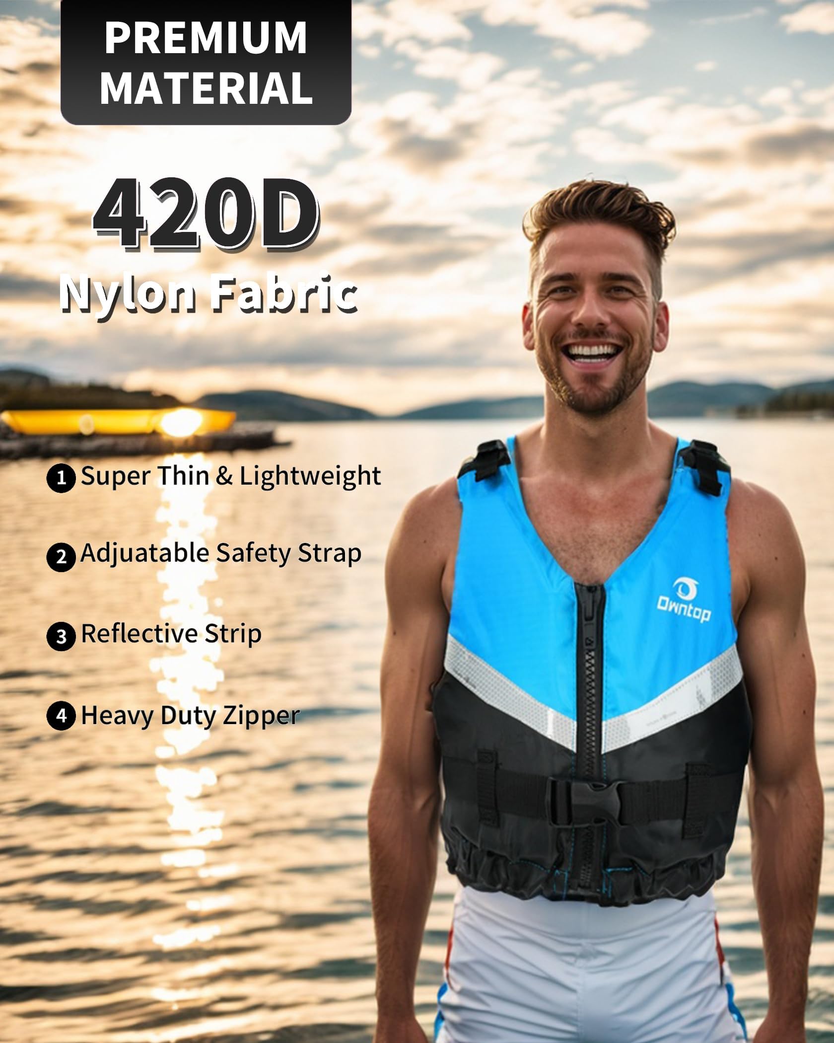 Owntop Ayuda a la Flotabilidad para Adultos, Chaleco de Natación Ligero, Chaleco de Flotabilidad Ajustable con Correa de Entrepiema para Kayak, Pesca y Paddle Surf
