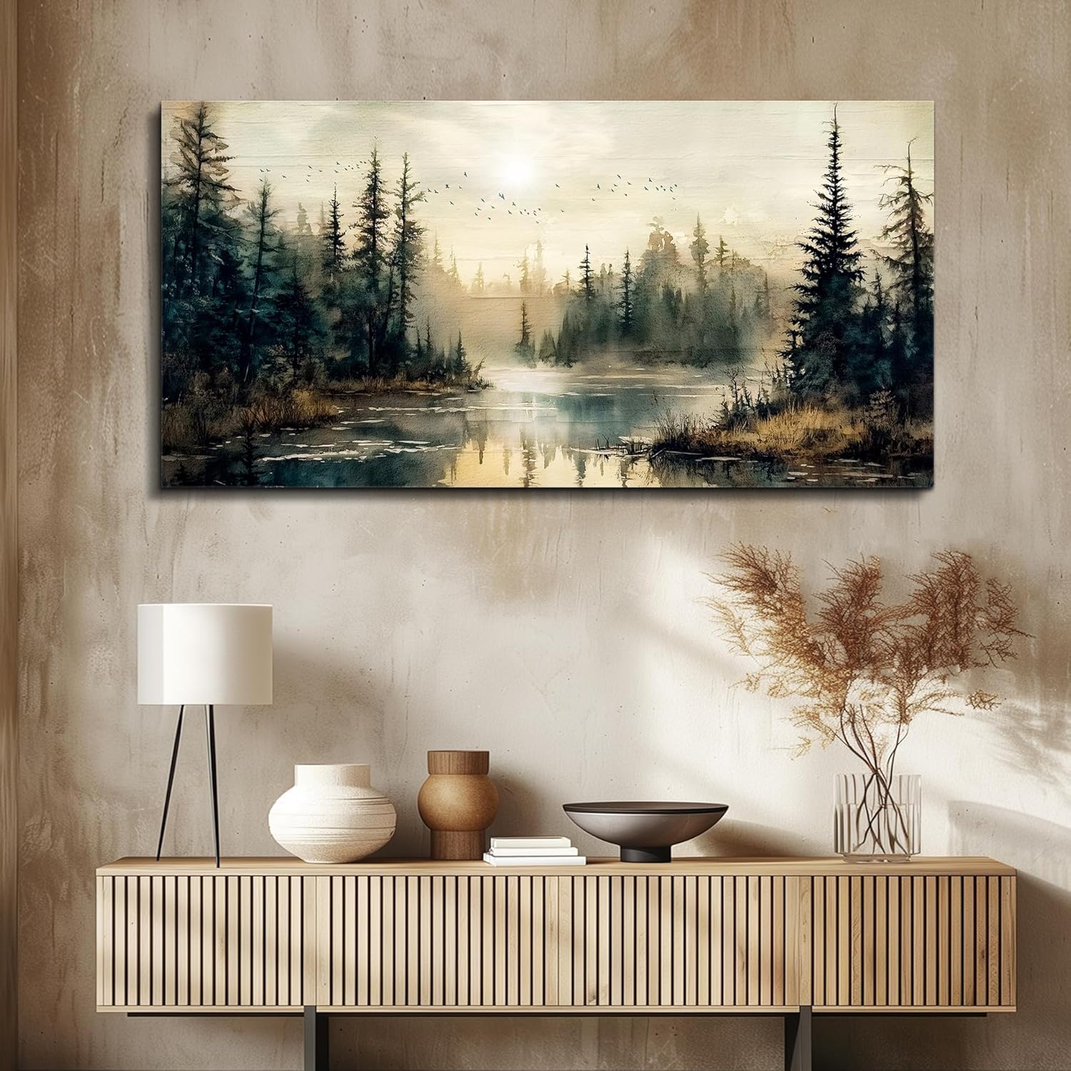 FUHAIHUA Canvas Wall Art For Living Room Large Wall Decor For Bedroom Modern Office Wall Decorations Forest River Landscape Paintings Farmhouse Pictures Artwork Room Aesthetic Home Decor 20x40 In - Image 3