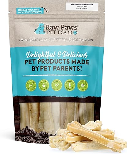 Miniatura 1 de Raw Paws Pet Premium - Huesos de cuero crudo comprimido de 4 pulgadas para perros, 10 unidades - Empaquetados en Estados Unidos - Huesos de perro