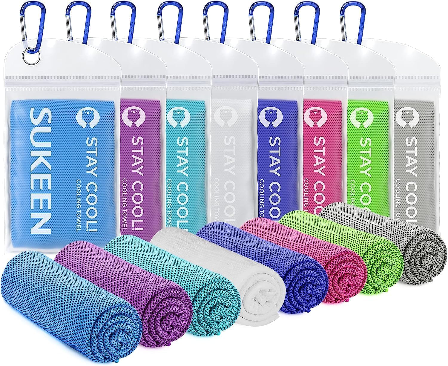 Sukeen Cooling Towel, Cooling Towels 8 pack, Stay Cool Ice Towel, Cool Towel for Instant Cooling Relief, Cooling Towels for Neck, Cold Towel, Gym Towel Men Women Sweat Towels for Gym Sports Towel