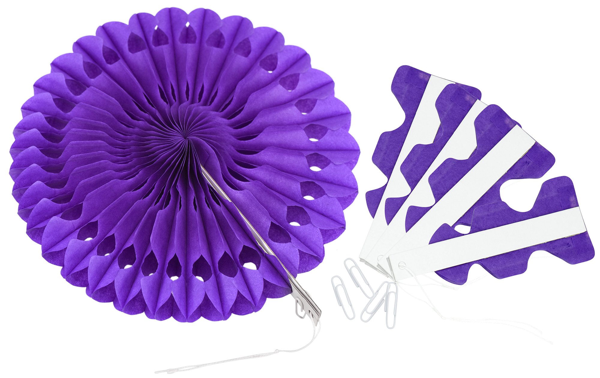 FiveSeasonStuff Tissue Paper Fan Flowers, Pom Poms Flowers Hanging Fan Decorations for Wedding, Birthday, Baby Shower, Carnival, DIY, Party Supplies | Pack of 5 (Dark Purple, Small 20 cm)